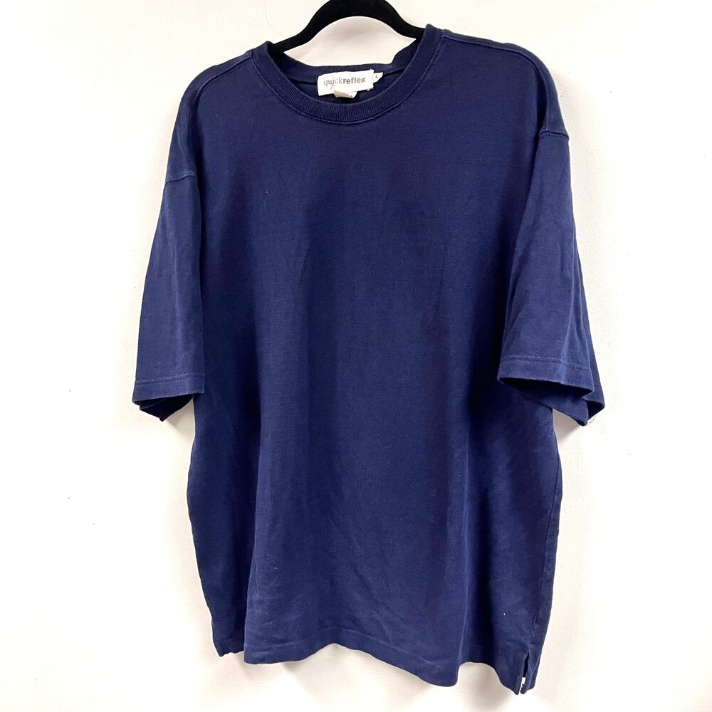Vintage Men's Quick Reflex Cotton Linen blend crew neck short sleeve tee Lg Navy